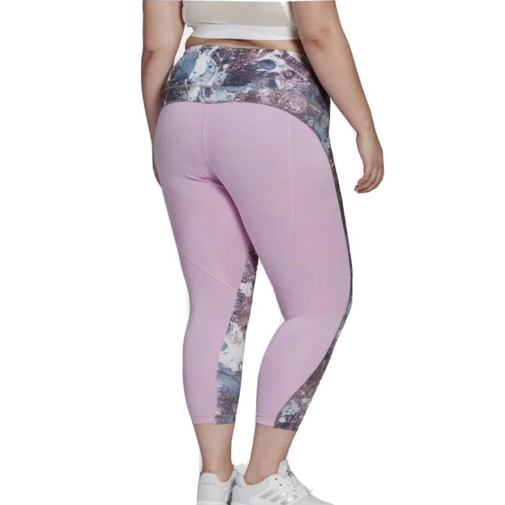 Adidas Aeroready Womens 7/8 Leggings‎ Purple Marble Print Mesh Pocket Plus Size